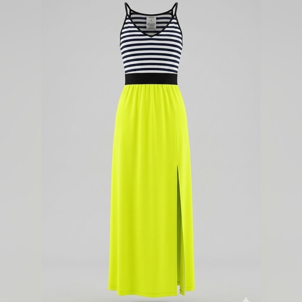 THML Mixed-Media Striped Maxi Dress with Slit Size Small